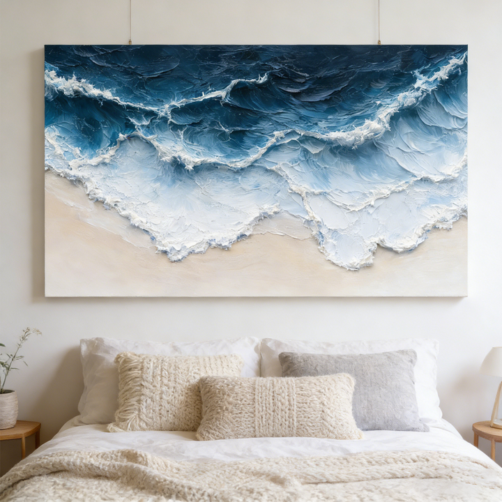 Midnight Shore Deep-Blue Abstract Painting SP#2103