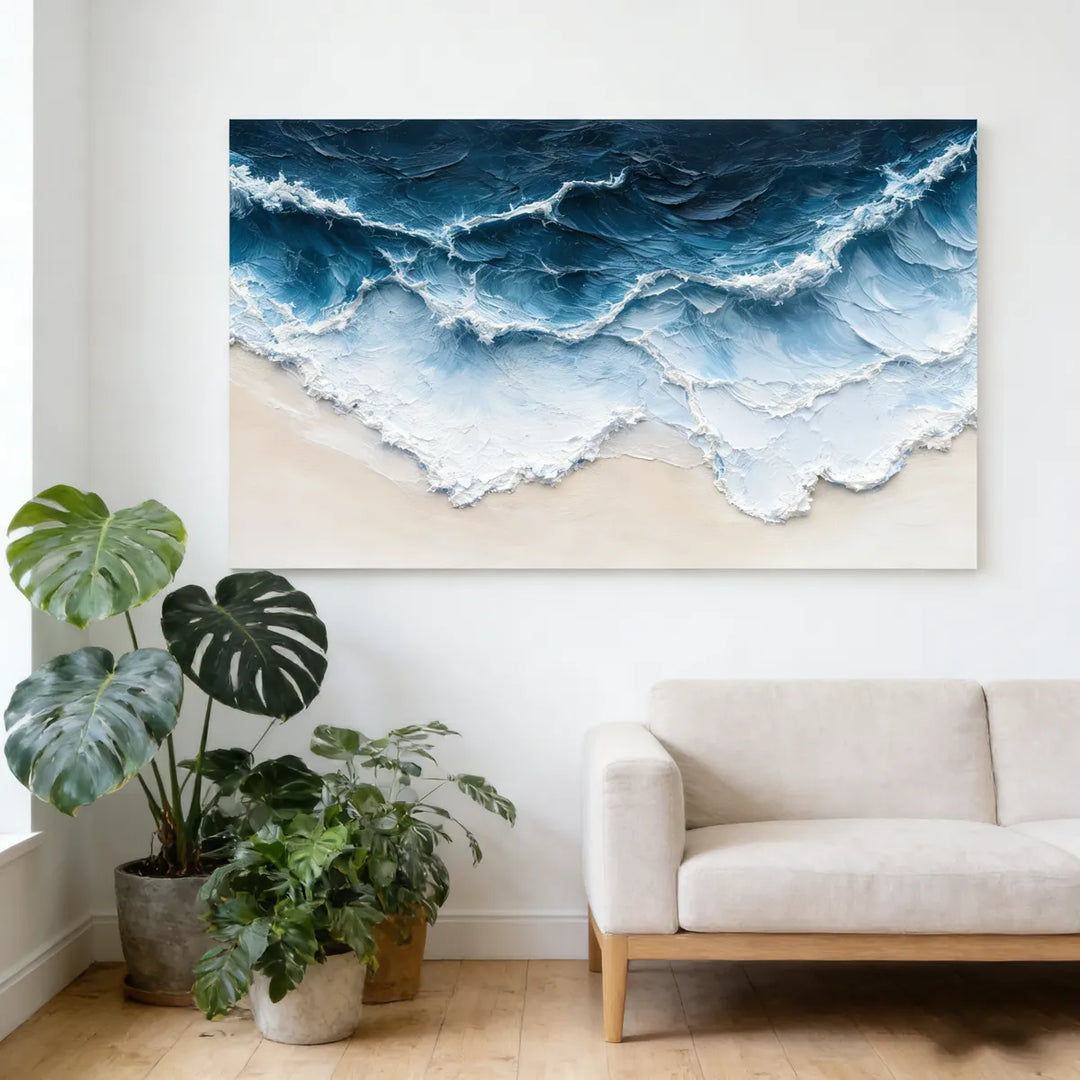 Midnight Shore Deep-Blue Abstract Painting SP