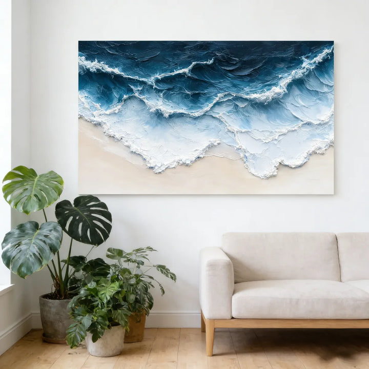 Midnight Shore Deep-Blue Abstract Painting SP