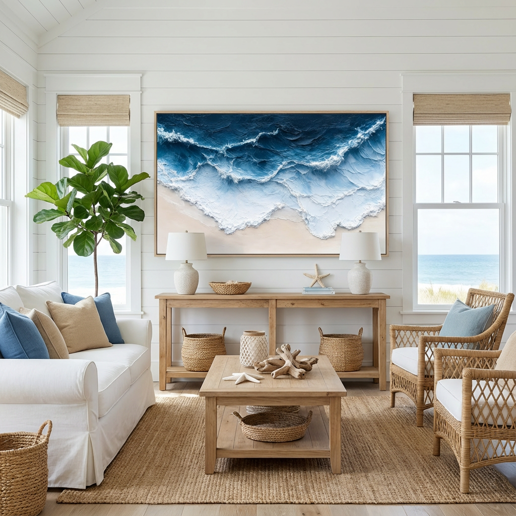 Midnight Shore Deep-Blue Abstract Painting SP#2103