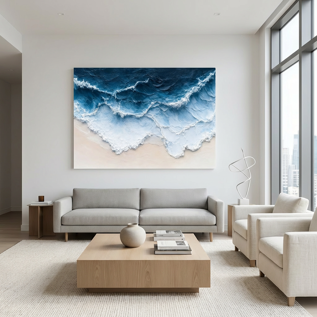 Midnight Shore Deep-Blue Abstract Painting SP#2103