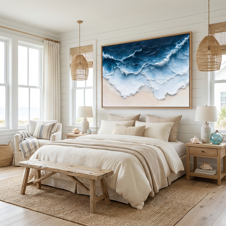 Midnight Shore Deep-Blue Abstract Painting SP#2103