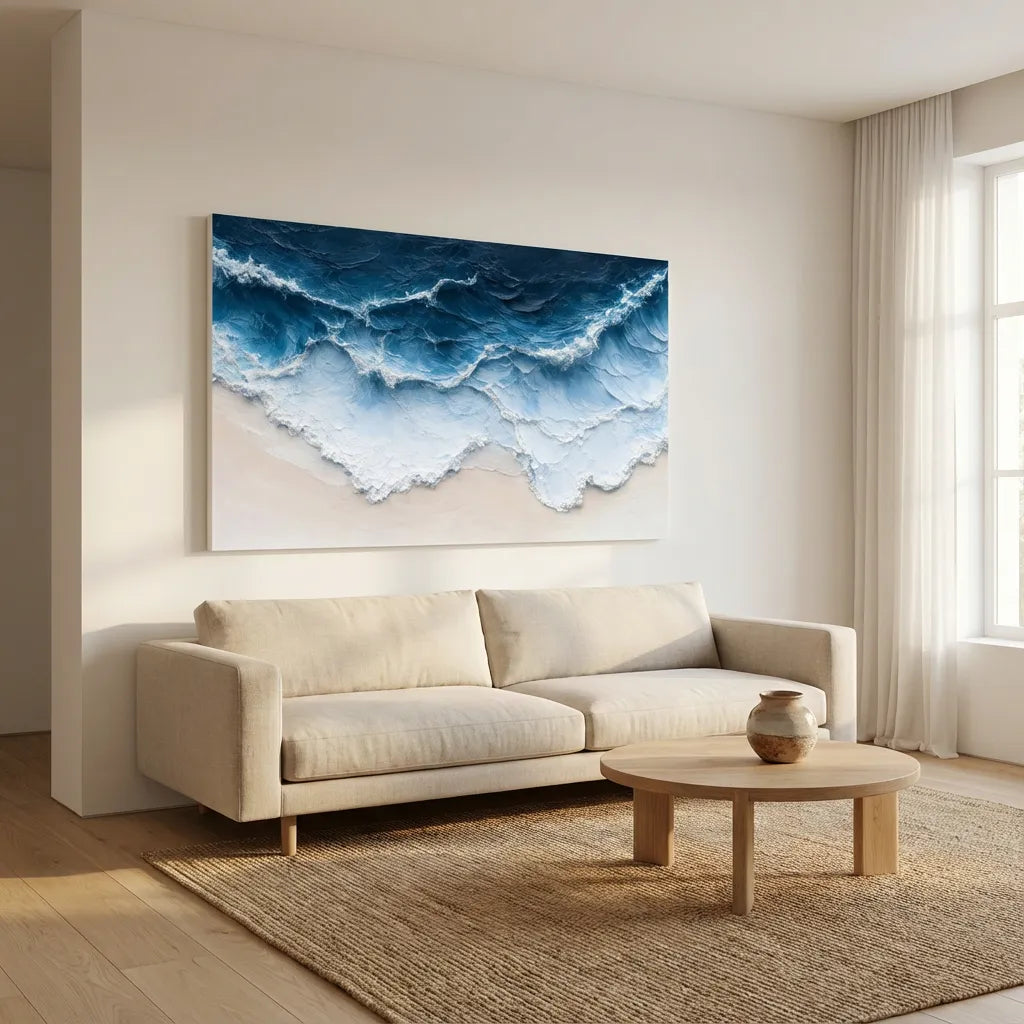 Midnight Shore Deep-Blue Abstract Painting SP