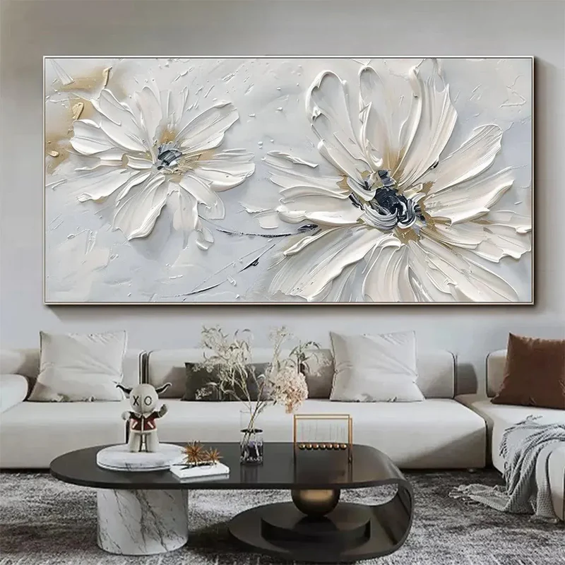 Minimal White Floral Abstract Painting MT#2617