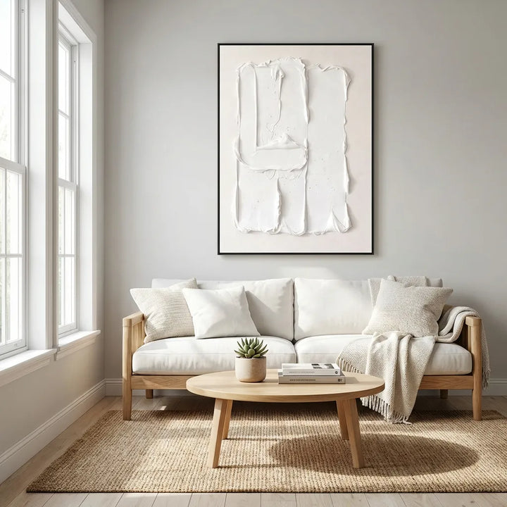 Minimal White Impasto Textured Abstract Painting TA