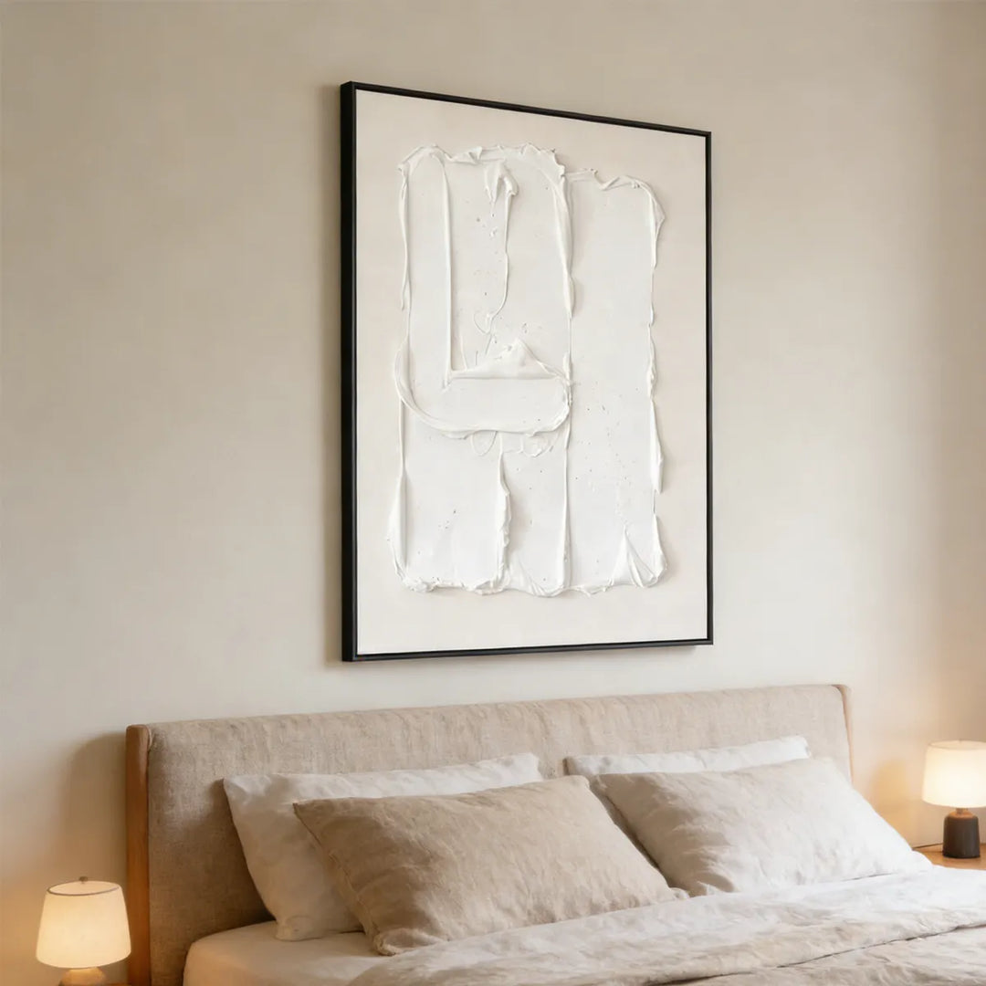Minimal White Impasto Textured Abstract Painting TA