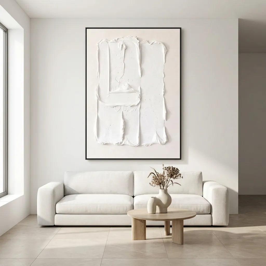 Minimal White Impasto Textured Abstract Painting TA