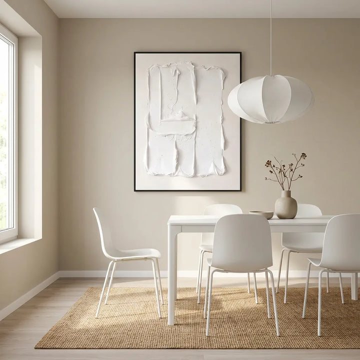 Minimal White Impasto Textured Abstract Painting TA