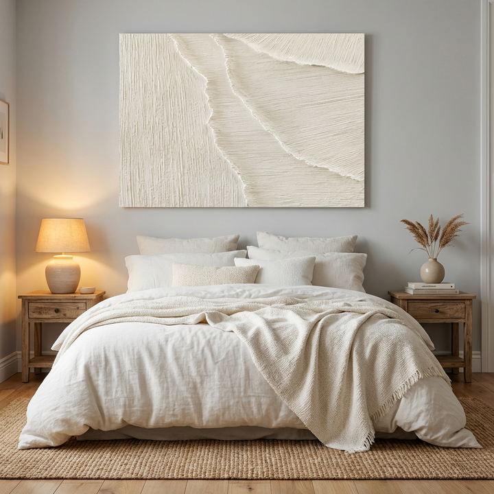 Minimal White Textured Abstract Painting TA