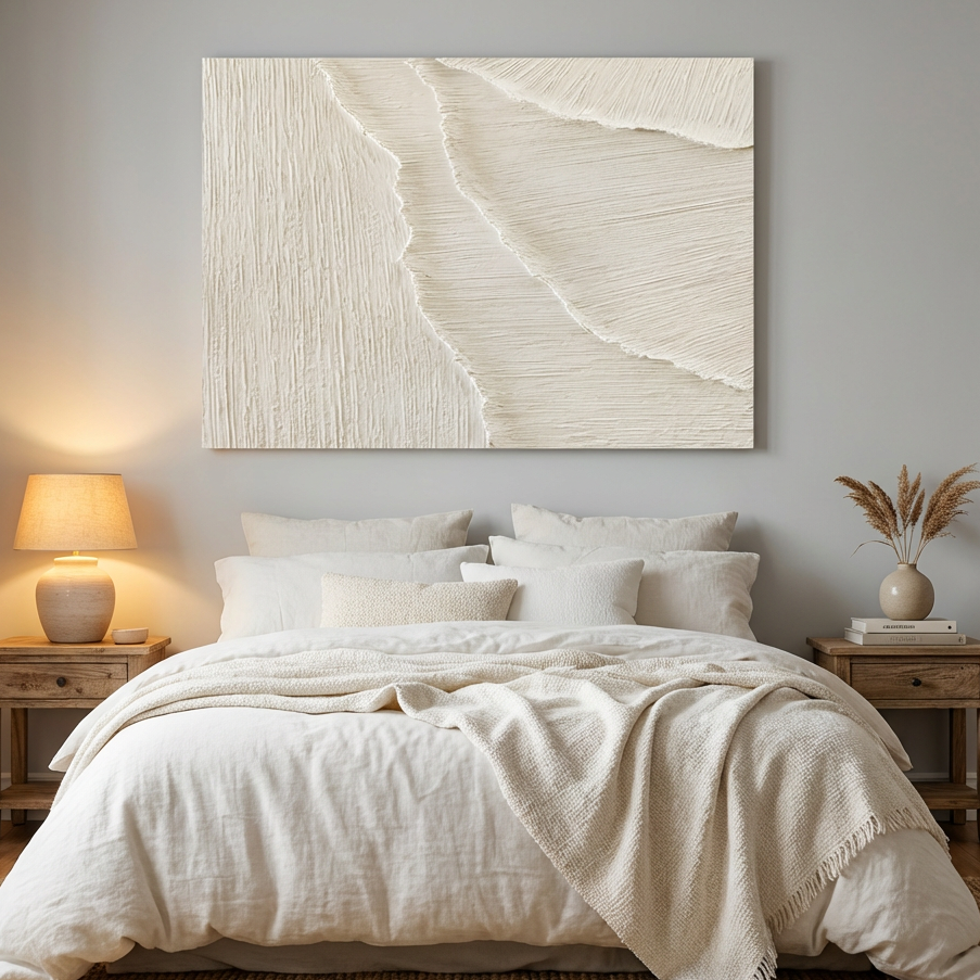 Minimal White Textured Abstract Painting TA#3051 — Existing room preview room preview