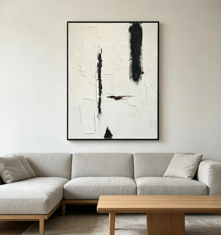 Minimalist Monochrome Textured Abstract Oil Painting HP