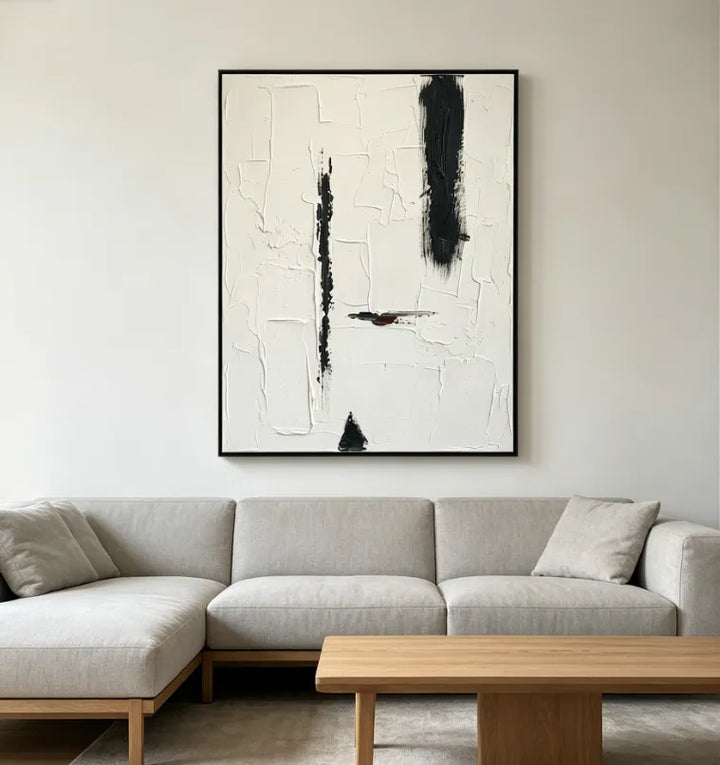 Minimalist Monochrome Textured Abstract Oil Painting HP