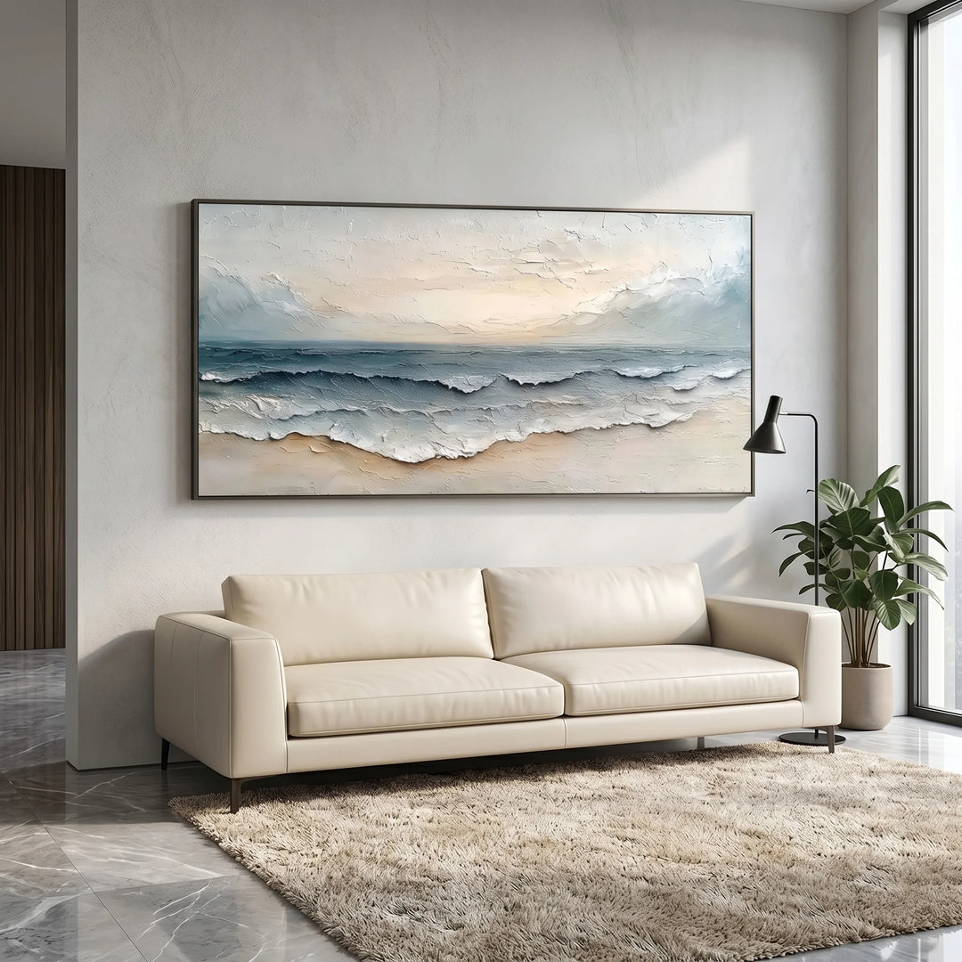 Minimalist Seascape Canvas Print with Soft Ocean Waves TA