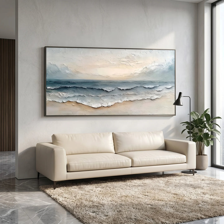 Minimalist Seascape Canvas Print with Soft Ocean Waves TA