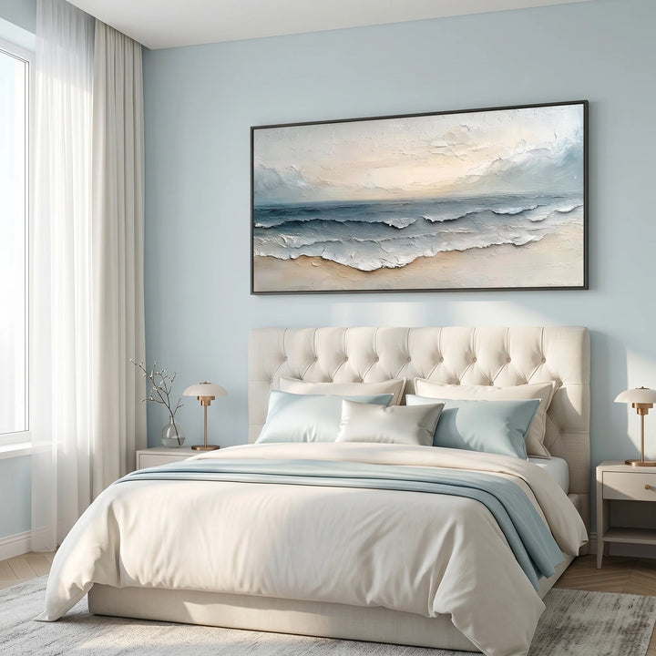 Minimalist Seascape Canvas Print with Soft Ocean Waves TA