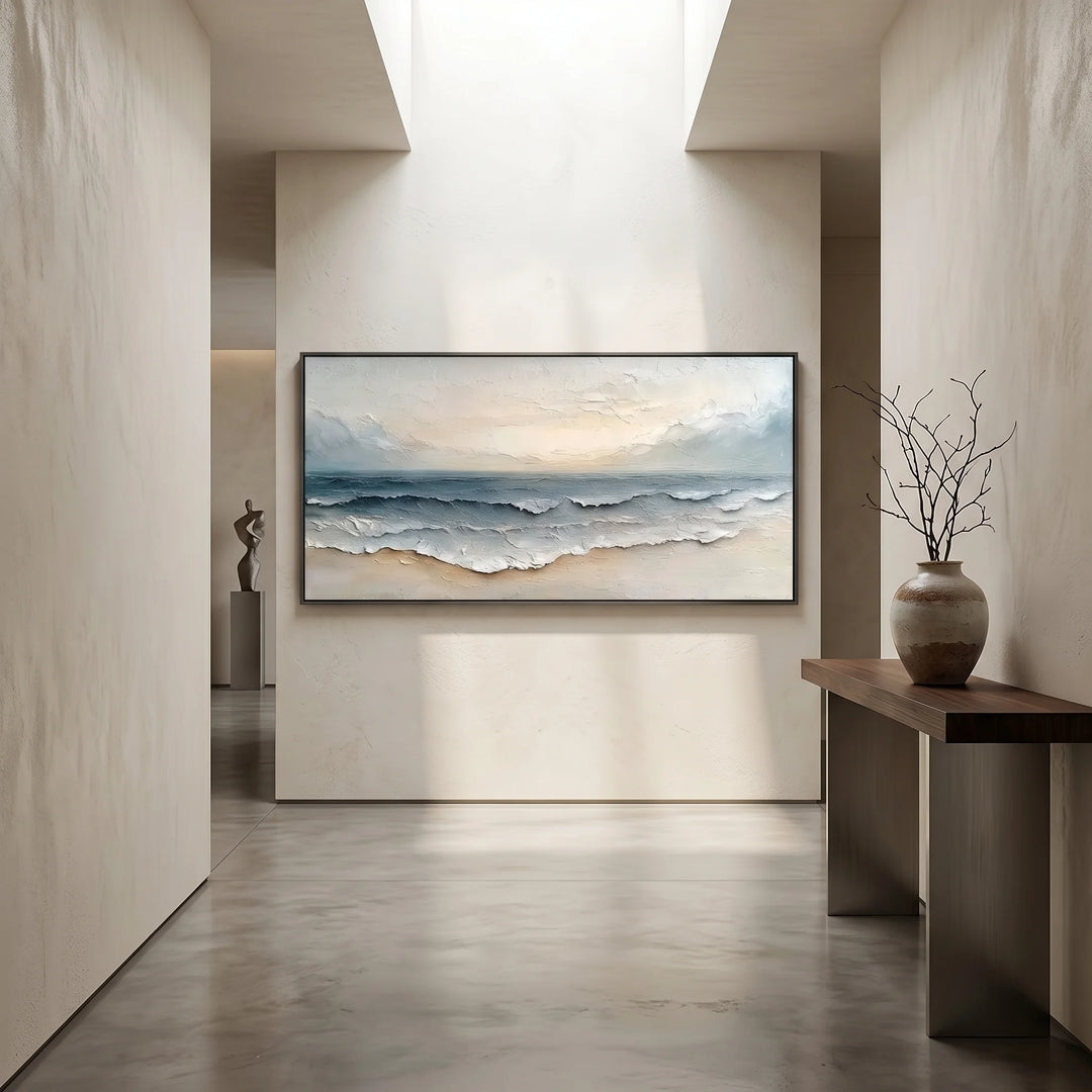 Minimalist Seascape Canvas Print with Soft Ocean Waves TA