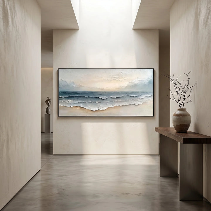 Minimalist Seascape Canvas Print with Soft Ocean Waves TA
