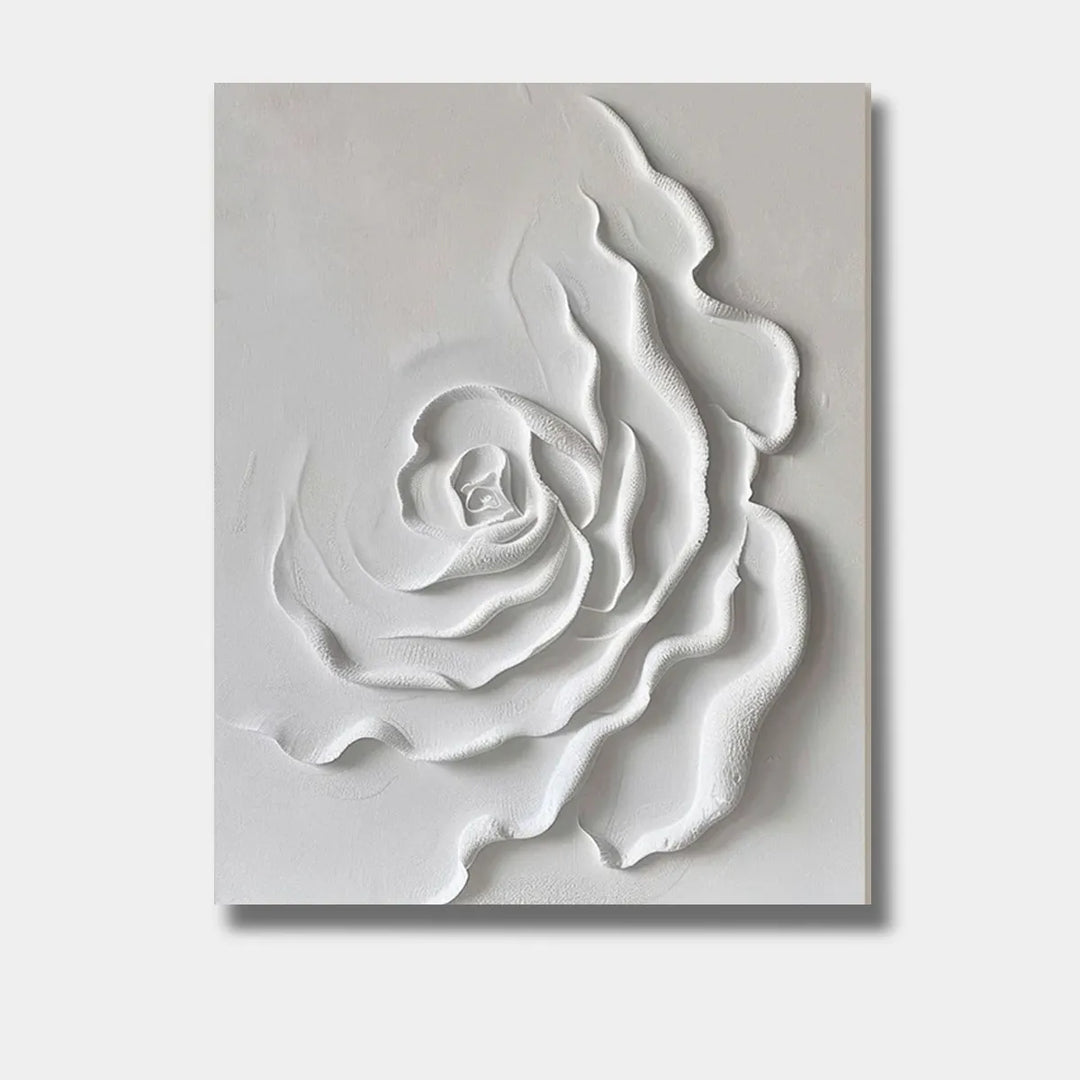 Minimalist White Rose Relief Wall Art for Modern Interior HM