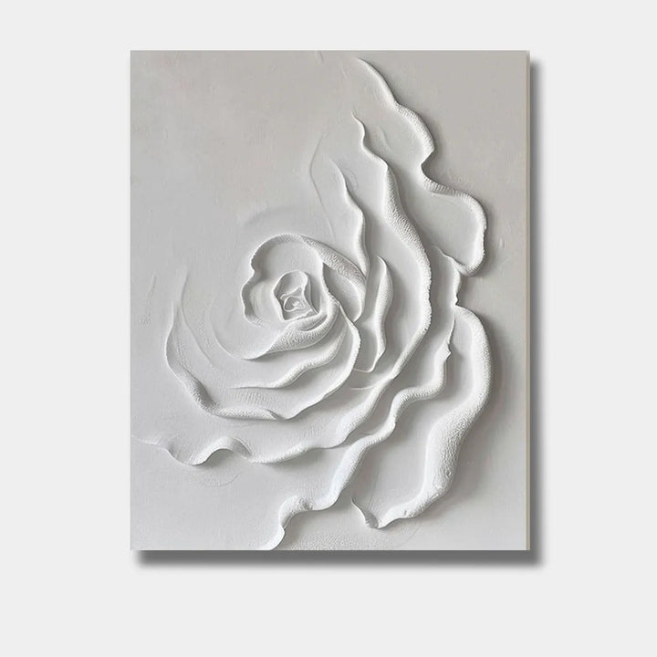 Minimalist White Rose Relief Wall Art for Modern Interior HM