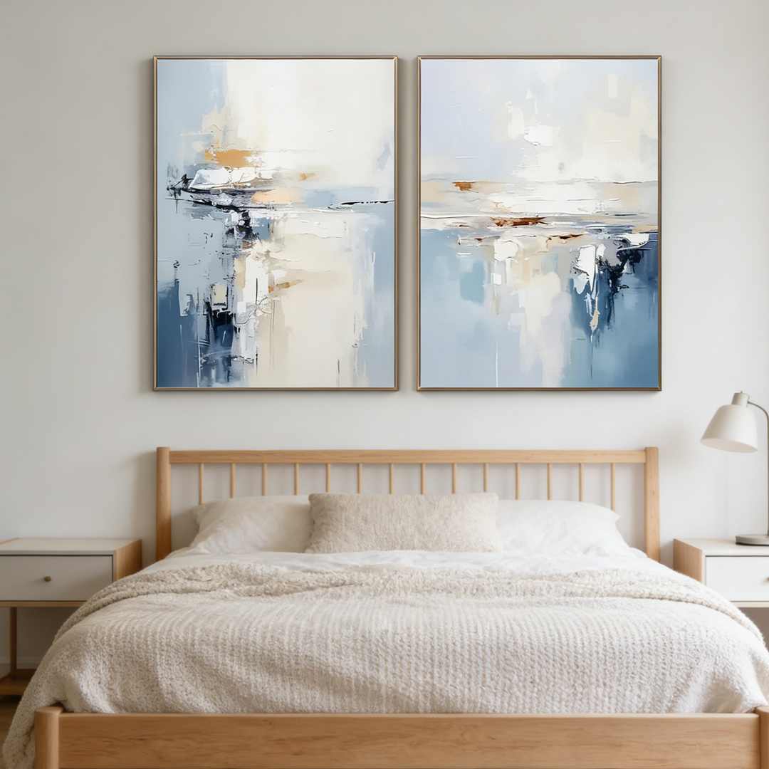 Mist Blue Sunrise Diptych Abstract Painting TA#2906