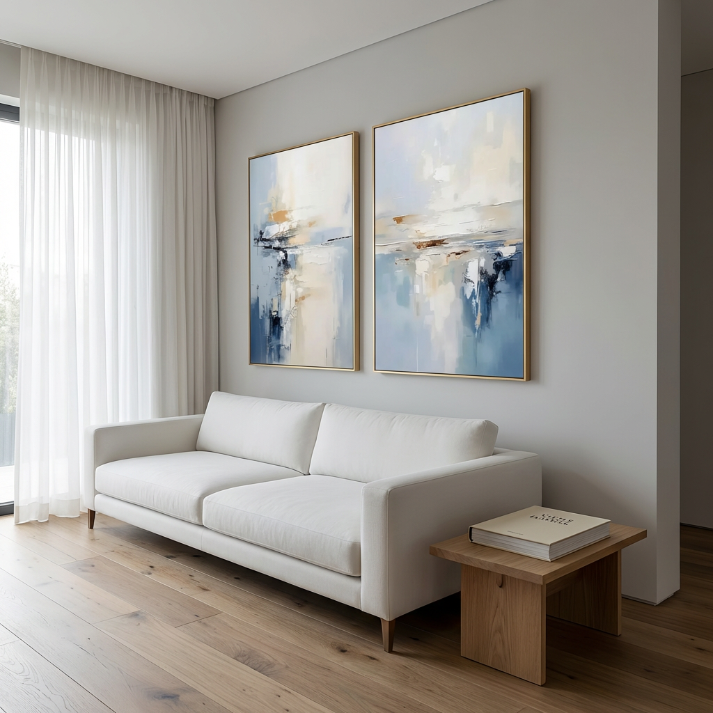 Mist Blue Sunrise Diptych Abstract Painting TA#2906