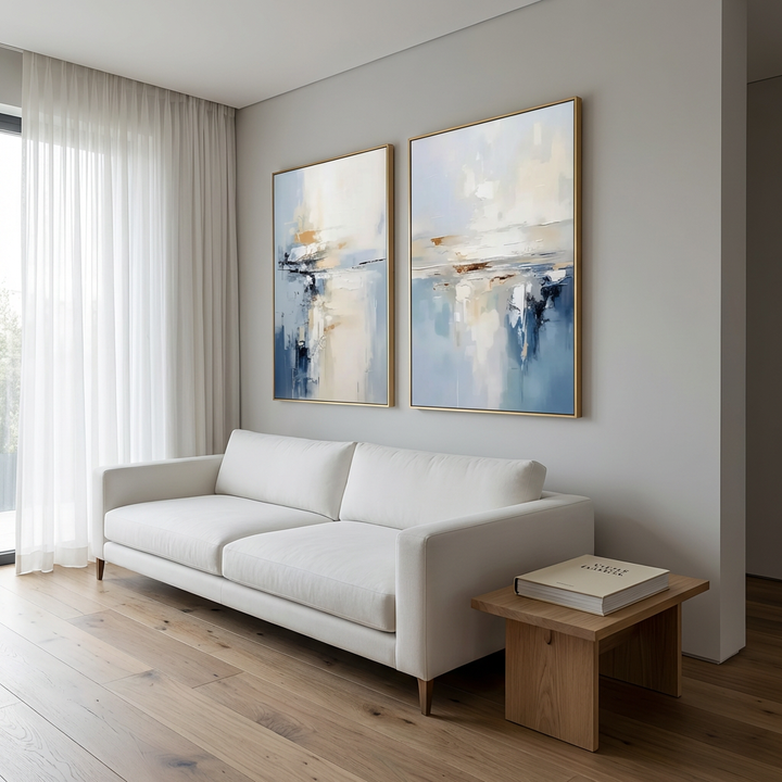 Mist Blue Sunrise Diptych Abstract Painting TA#2906