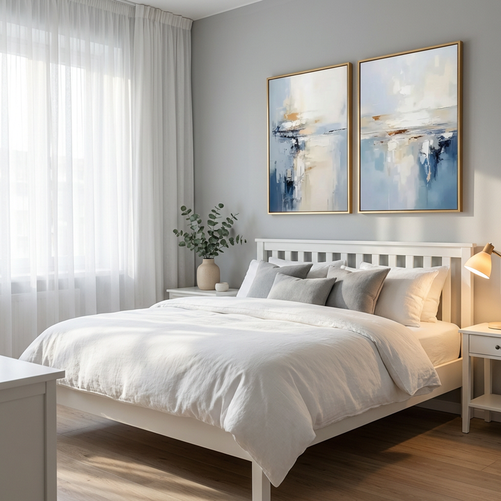 Mist Blue Sunrise Diptych Abstract Painting TA#2906