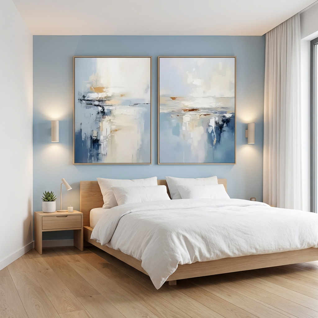 Mist Blue Sunrise Diptych Abstract Painting TA#2906