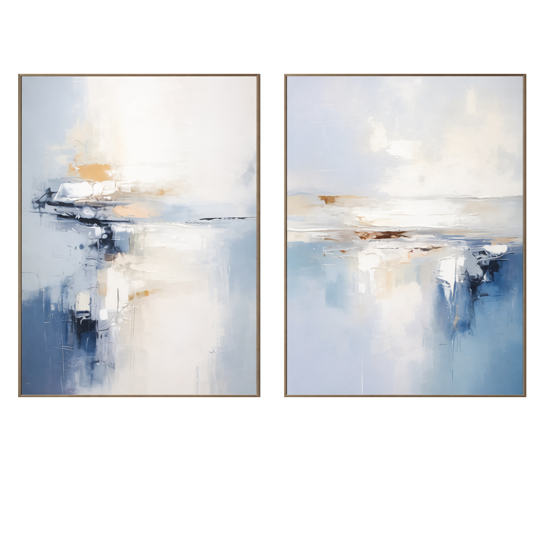 Mist Blue Sunrise Diptych Abstract Painting TA#2906