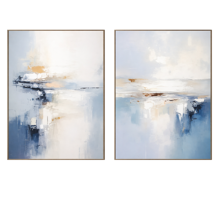 Mist Blue Sunrise Diptych Abstract Painting TA#2906