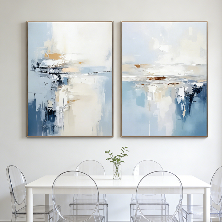 Mist Blue Sunrise Diptych Abstract Painting TA#2906
