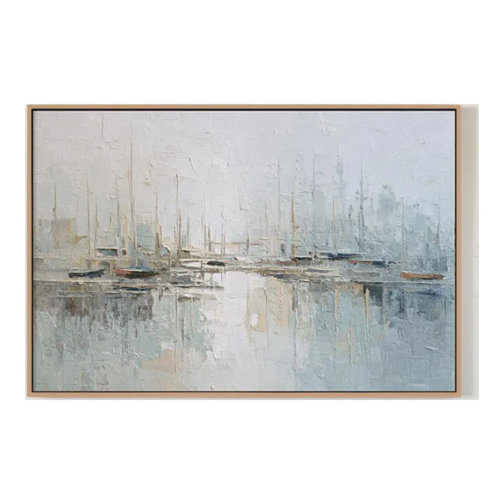 Misty Harbor Sailboat Canvas Print in Soft Blue Tones TA