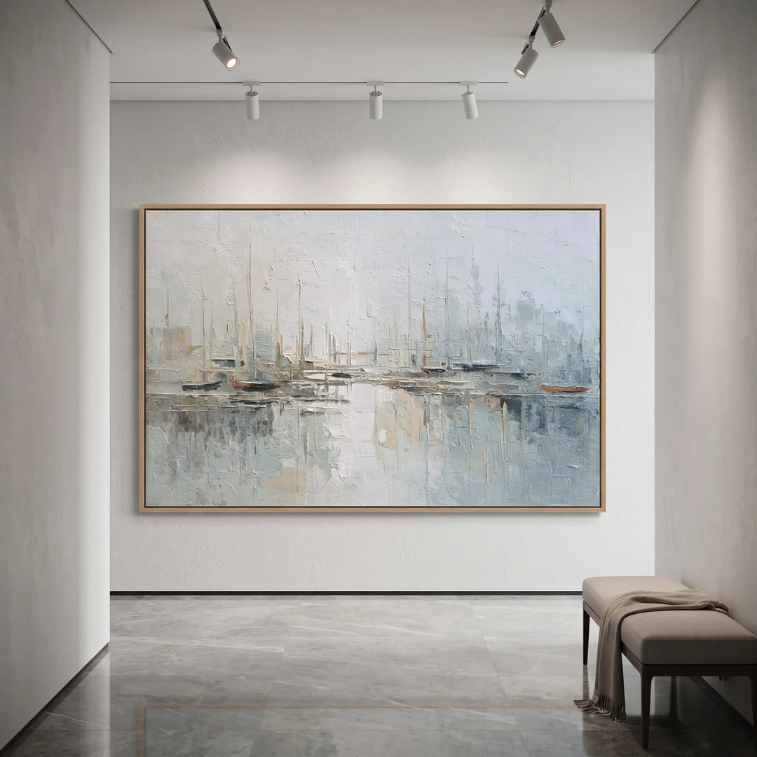Misty Harbor Sailboat Canvas Print in Soft Blue Tones TA