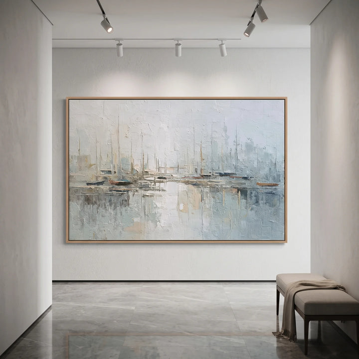 Misty Harbor Sailboat Canvas Print in Soft Blue Tones TA