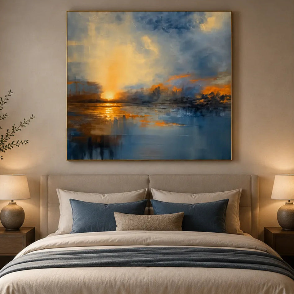 Modern Abstract Sunset Landscape Oil Painting HP