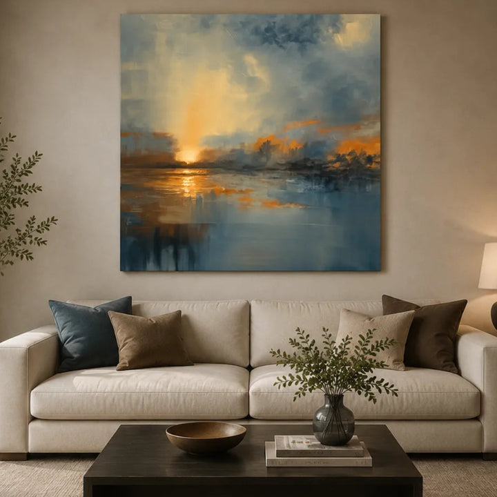 Modern Abstract Sunset Landscape Oil Painting HP