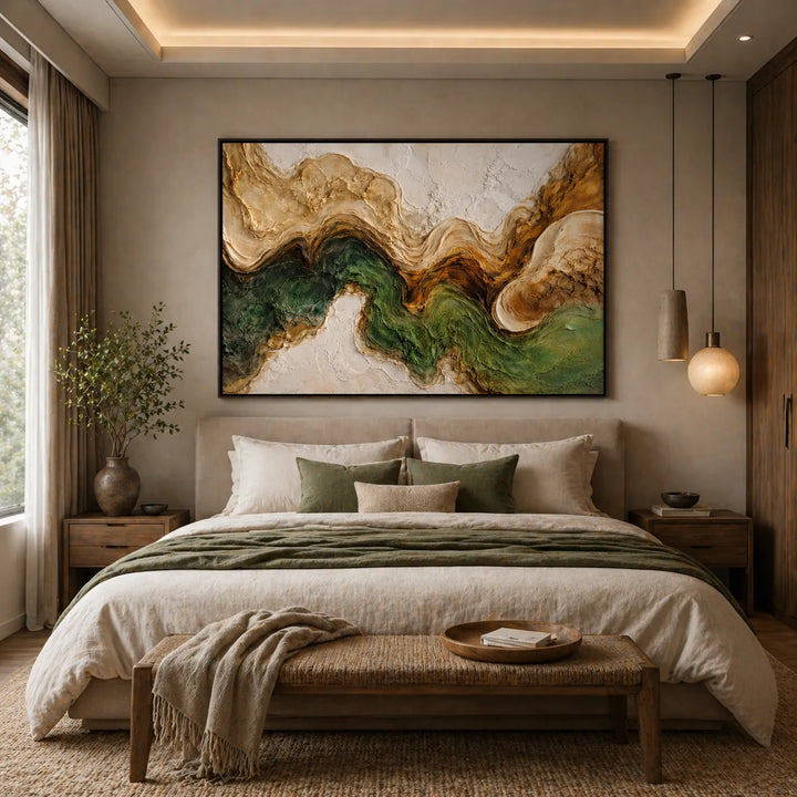 Moss Green Abstract Earth Tone Oil Painting HP