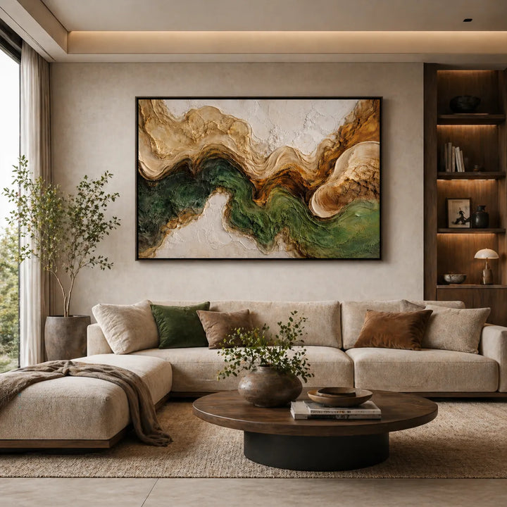 Moss Green Abstract Earth Tone Oil Painting HP