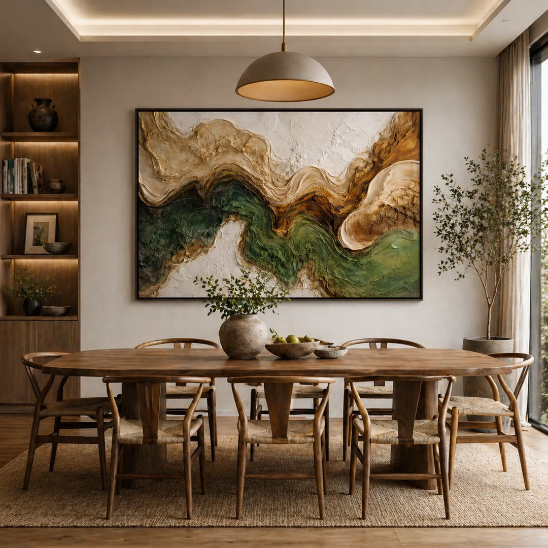 Moss Green Abstract Earth Tone Oil Painting HP