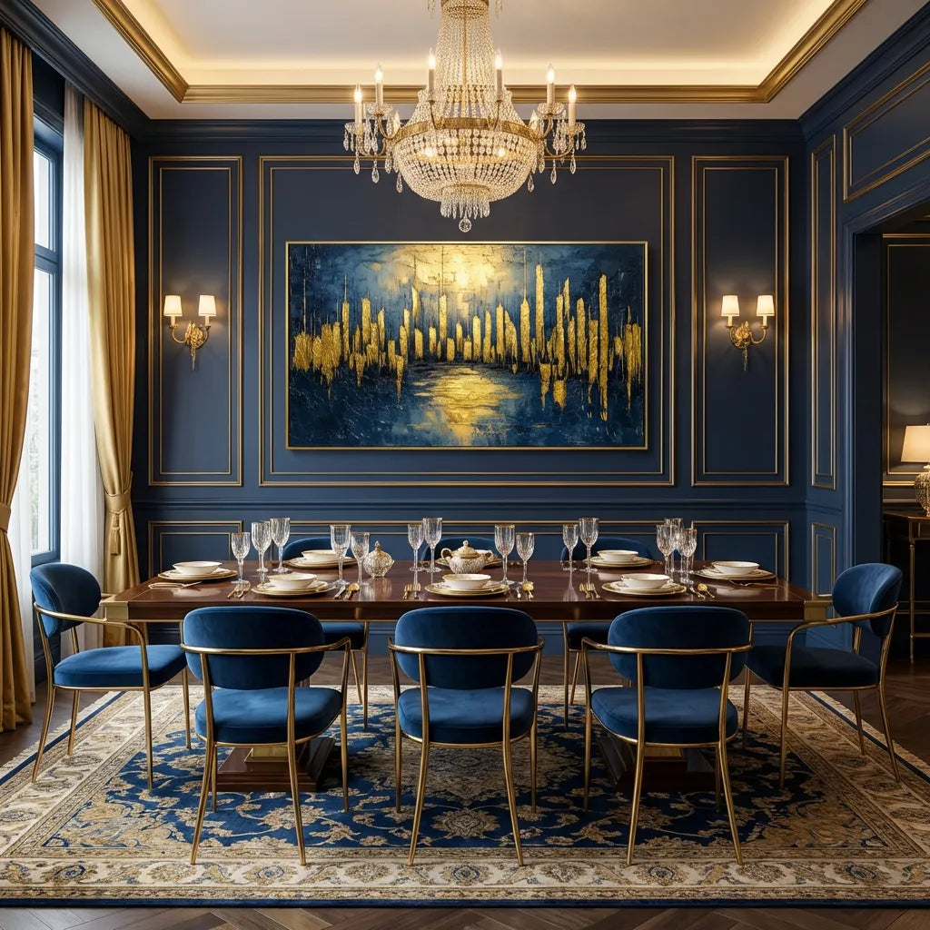 Navy Blue &amp; Gold Abstract Painting TA