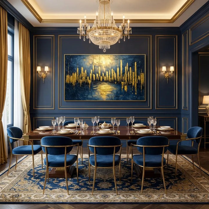 Navy Blue &amp; Gold Abstract Painting TA