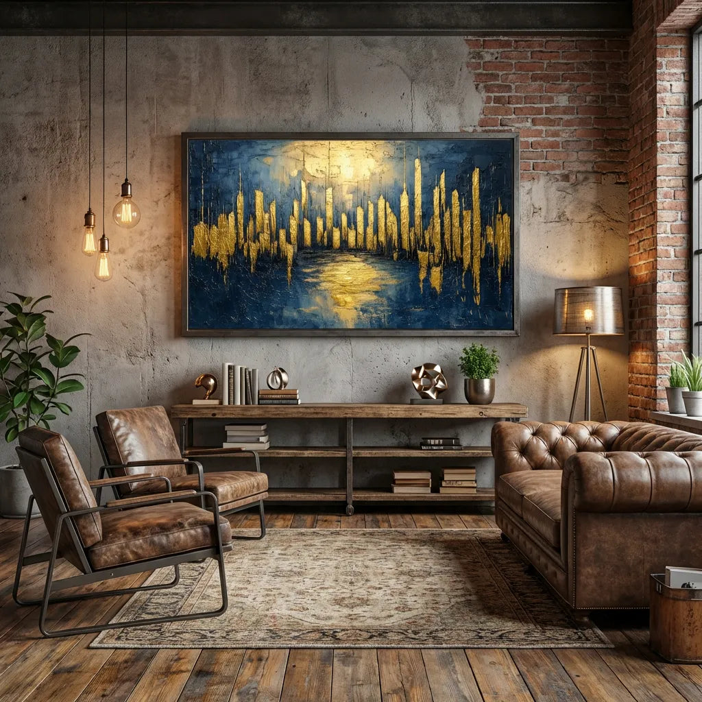 Navy Blue &amp; Gold Abstract Painting TA