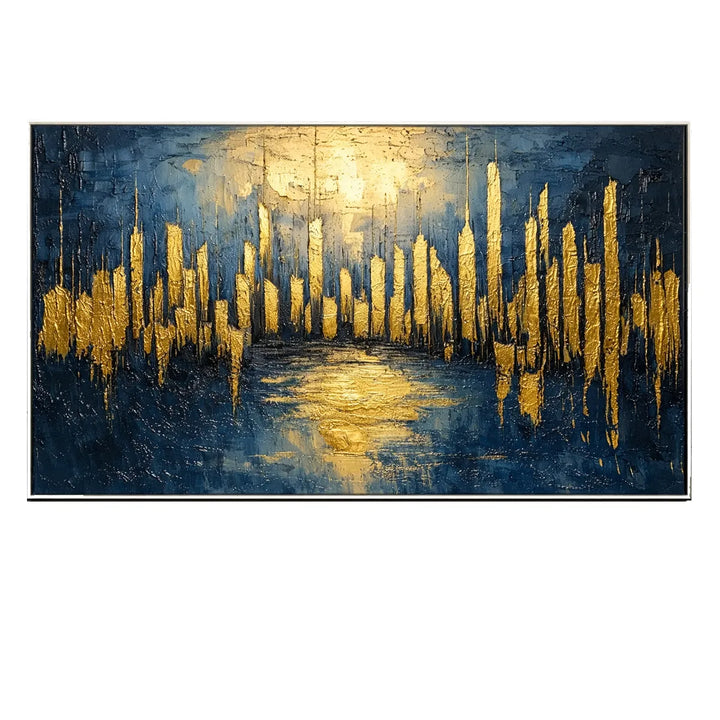 Navy Blue &amp; Gold Abstract Painting TA