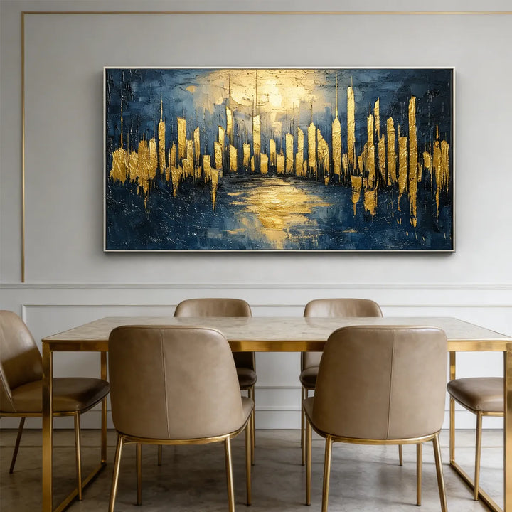 Navy Blue &amp; Gold Abstract Painting TA