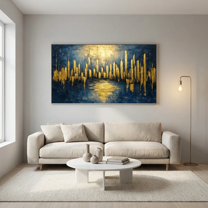 Navy Blue &amp; Gold Abstract Painting TA