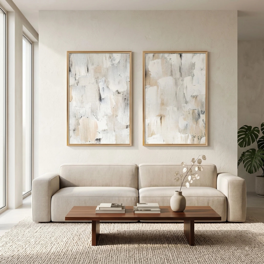 Neutral Abstract Canvas Print Set with Soft Layers TA