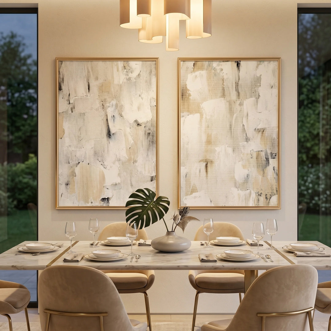 Neutral Abstract Canvas Print Set with Soft Layers TA