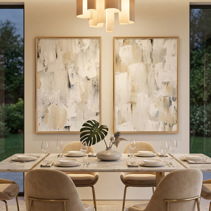 Neutral Abstract Canvas Print Set with Soft Layers TA