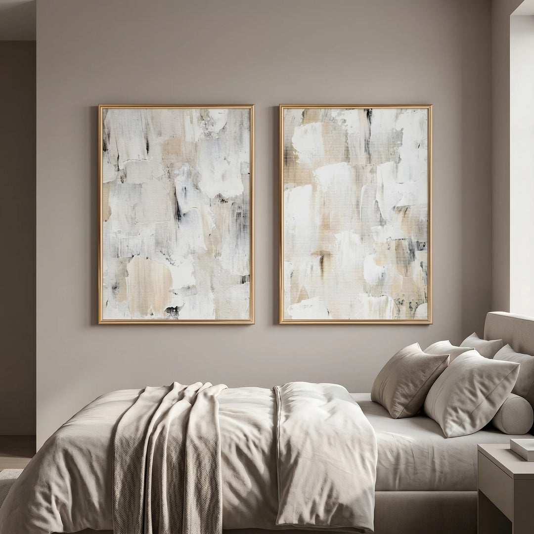 Neutral Abstract Canvas Print Set with Soft Layers TA