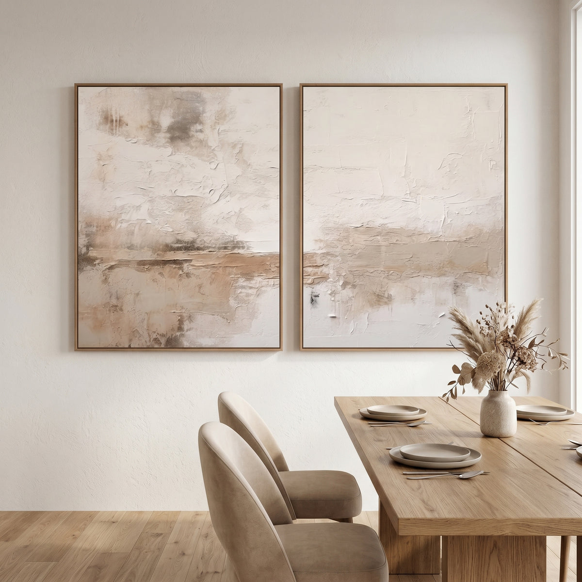 Neutral Abstract Diptych Canvas Painting Set for Wall Decor TA#1214